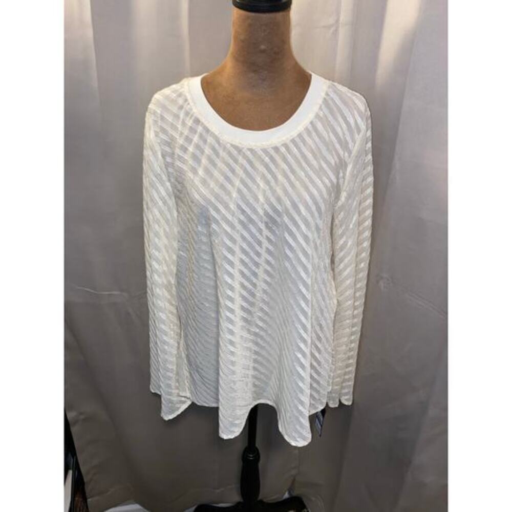 Rachel Roy Ivory Sheer Blouse XL Striped Bell Sleeve Top NWT $79 Flowy Tunic